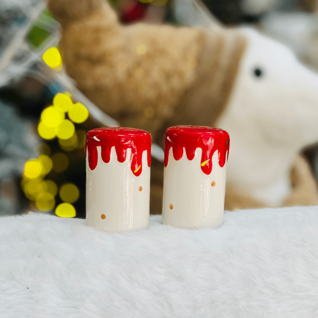Kit Saleiro e Pimenteiro Natalinos Gingerbread de Cerâmica 8cm