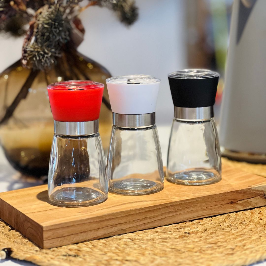 Moedor de Tempero Vidro Com Tampa Vermelha - 170ml