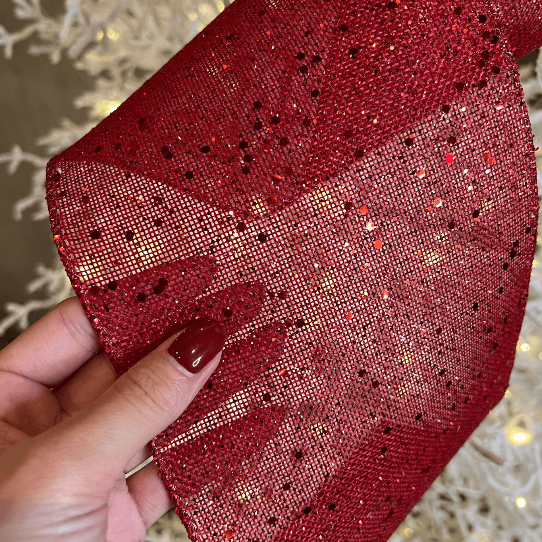 Fita Aramada de Juta com Glitter Vermelha – 15cm