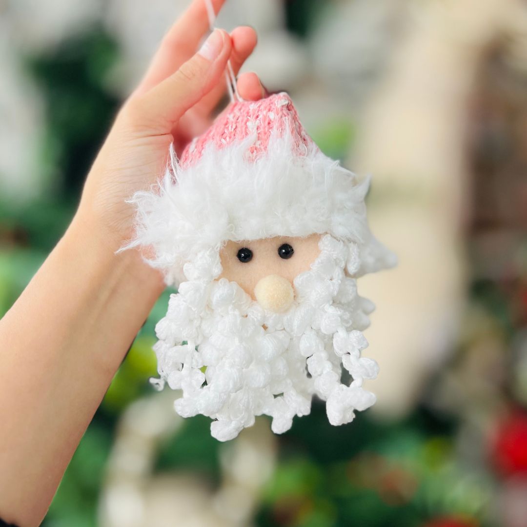 Carinha Papai Noel Para Pendurar Rosa - 13cm