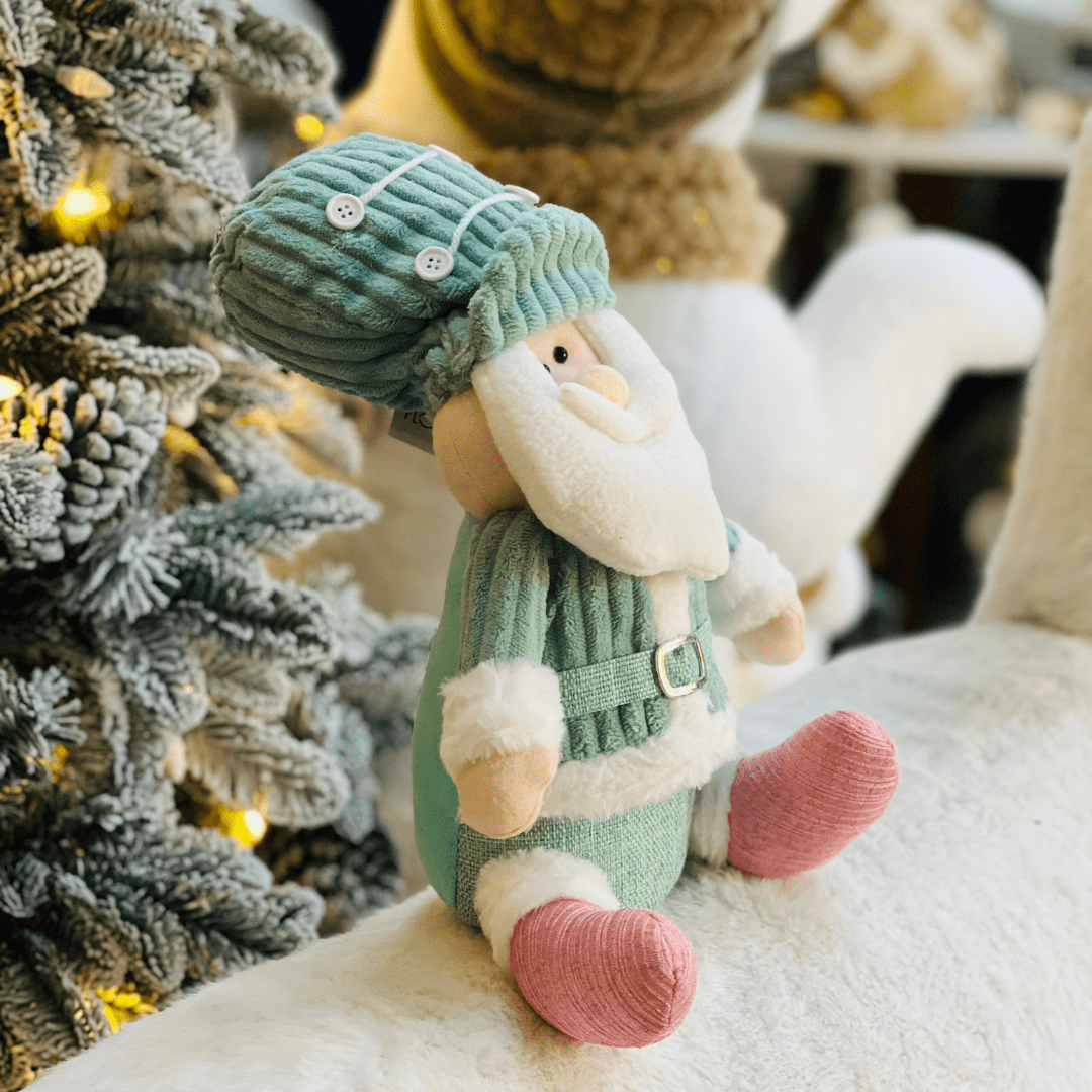 Papai Noel Soldado Verde e Rosa de Pelúcia 40x25cm