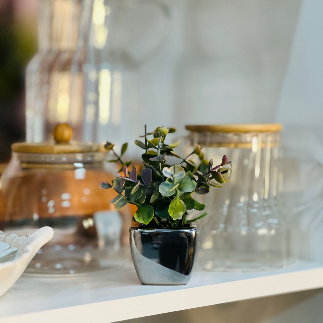 Vaso Quadrado Ceramica Prata - 4,5cm