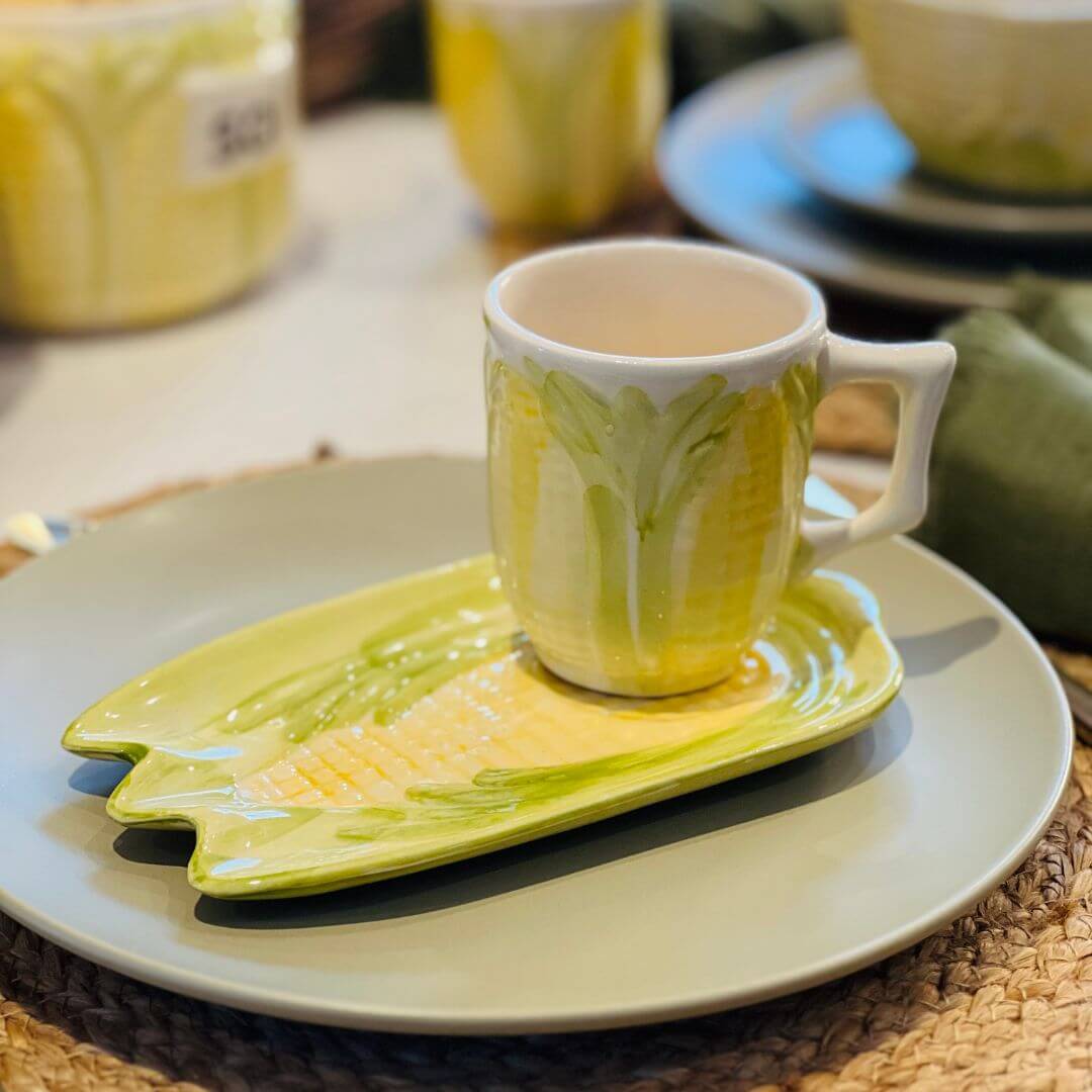 Jogo de Lanche Milho Decorado Pintado a Mão