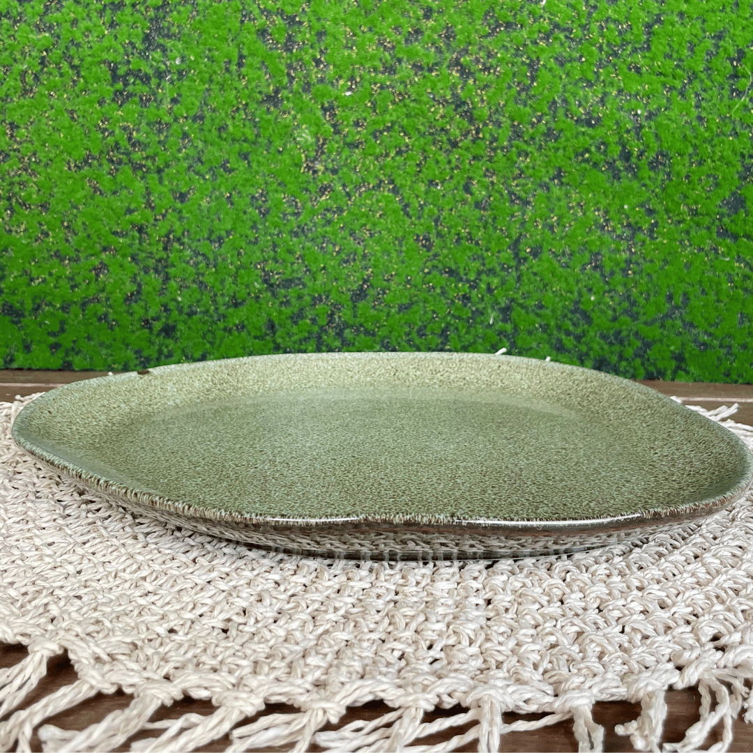 Prato Raso Oval Orgânico Croco Verde de Cerâmica 31x24x2,5cm