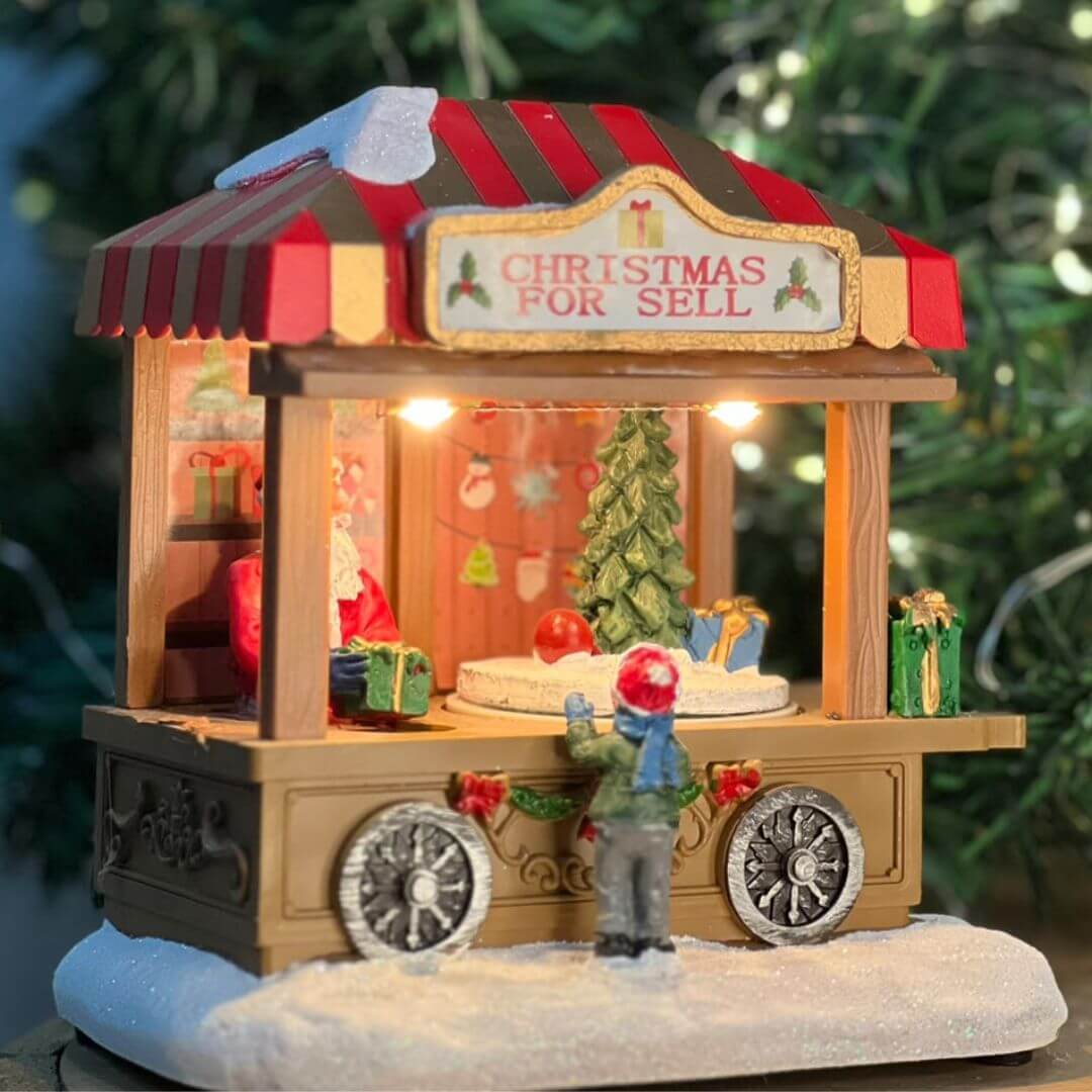 Cenário Natalino Christmas For Sell com Luz e Movimento – 14 x 9,5 x 14cm