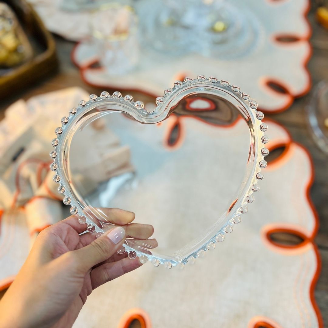 Prato de Sobremesa Cristal de Chumbo Coração Pearl - 20x17x2cm