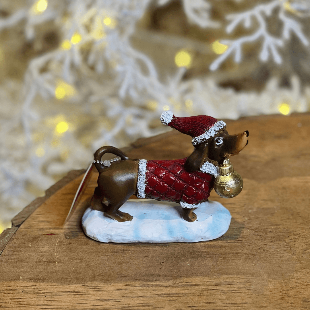 Cachorro Dachshund Decorativo com Roupa de Noel – 12cm