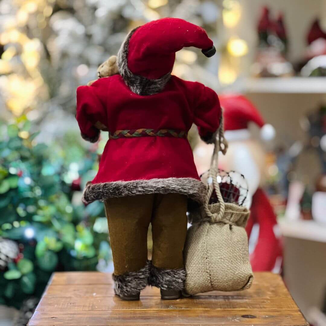 Papai Noel Com Saco de Presentes e Ursinho - 40cm