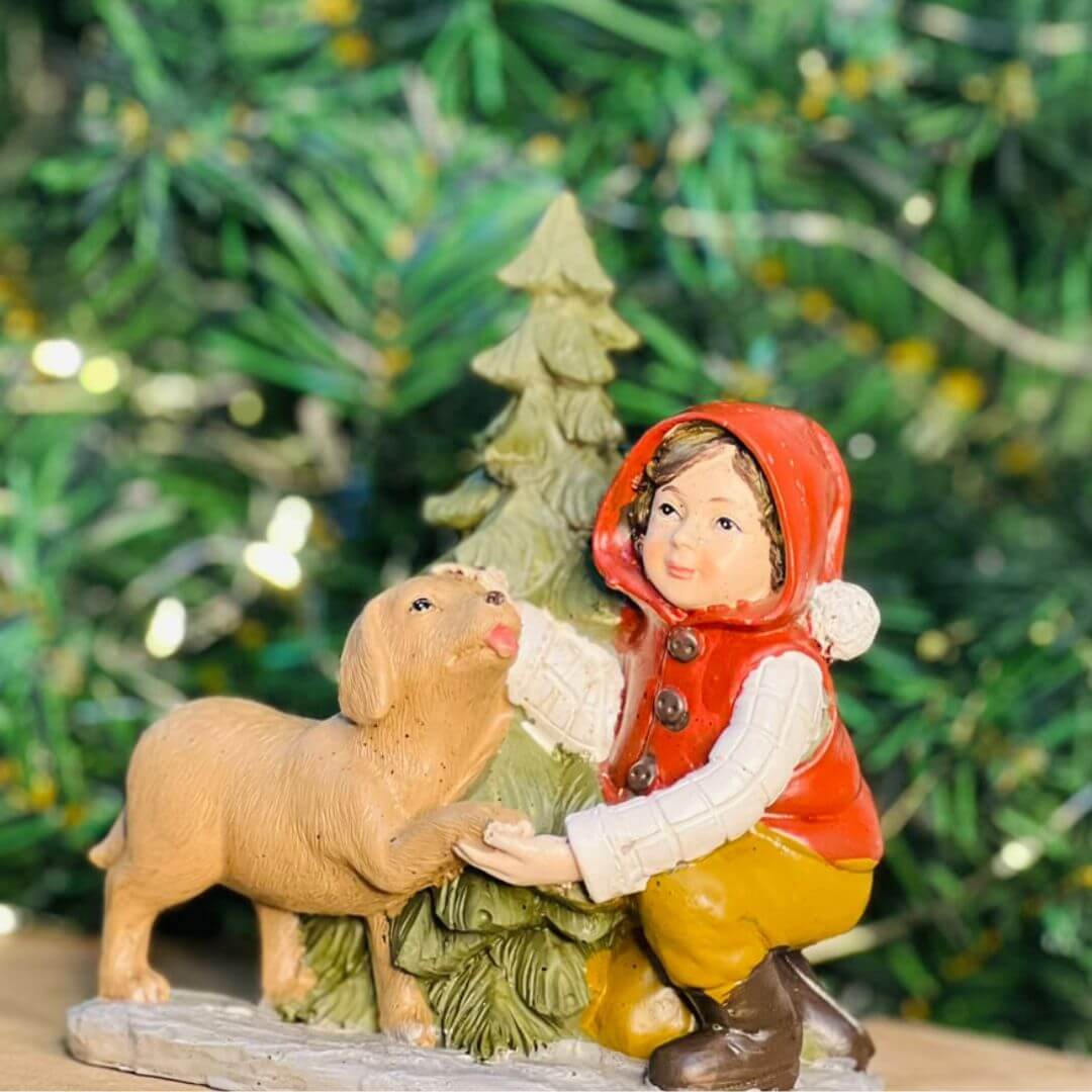 Menino e Cachorro Decorativos – 14cm