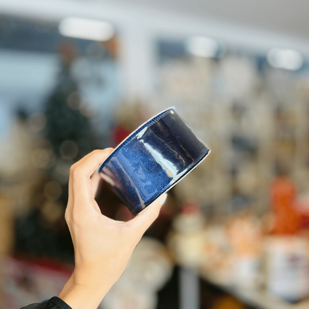 Fita Natalina Aramada Lisa Azul 6,3cm x 9,14m