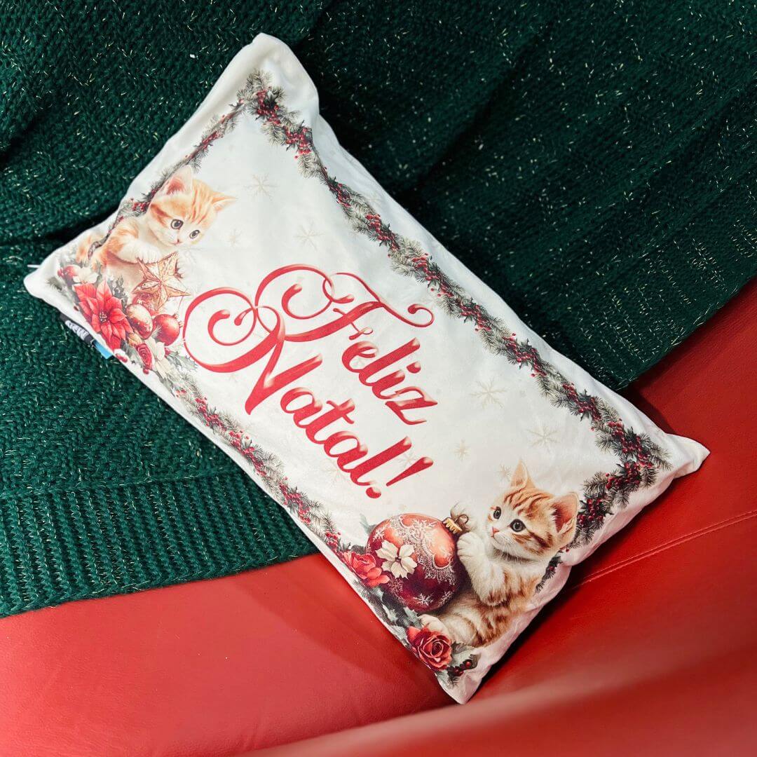 Capa de Almofada Luxor Natal Cats Feliz Natal – 50x29cm