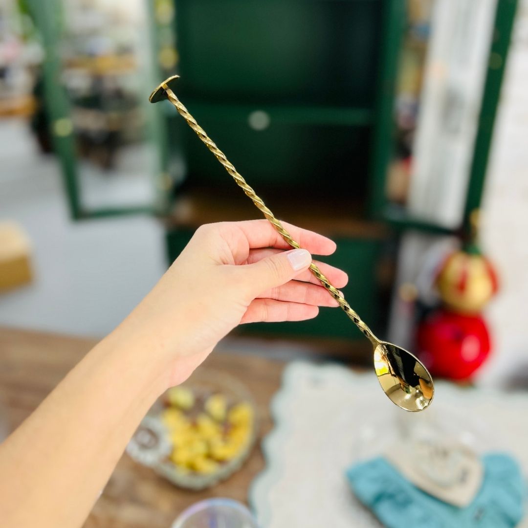 Colher Bailarina de Aço Inox Tress Dourado - 26cm