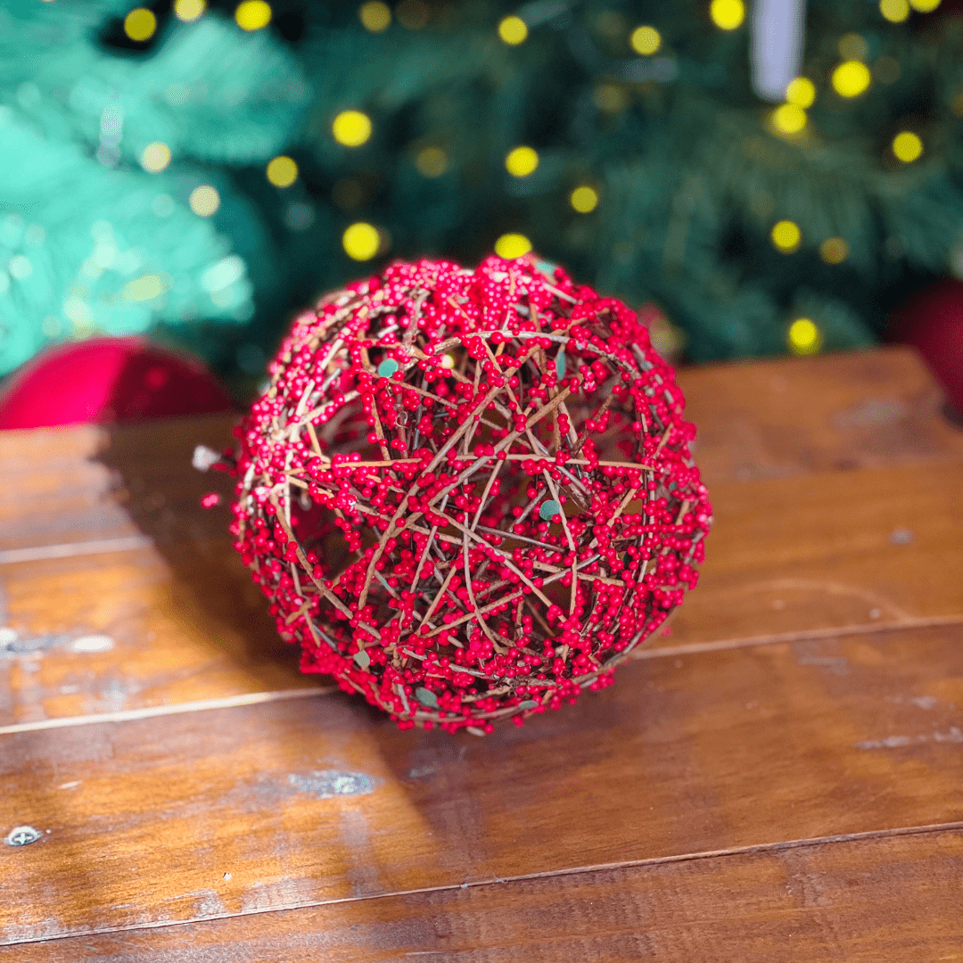 Bola Natalina Vermelha Azevinhos 12cm 1un