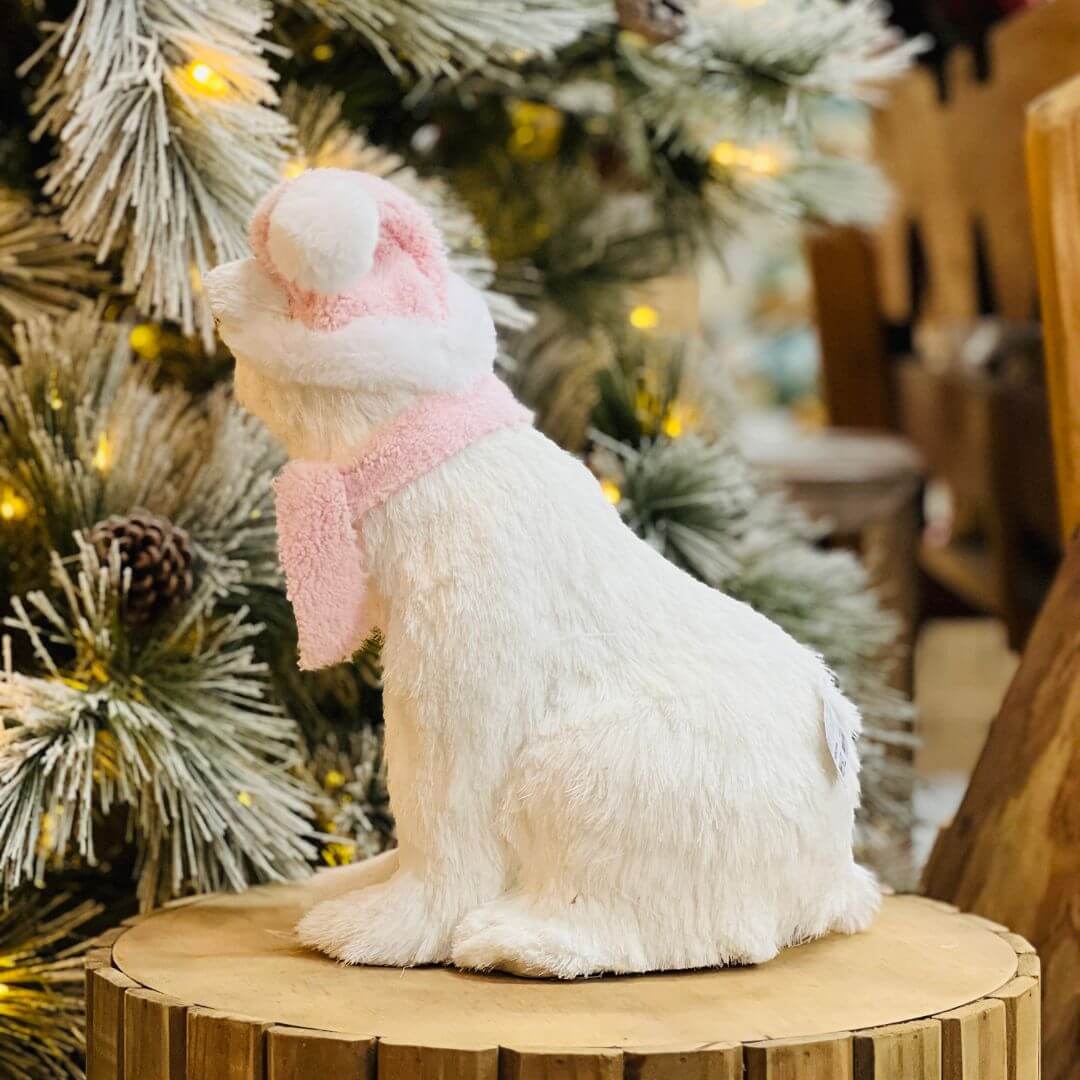 Urso de Natal Sentado de Sisal Rosa 38cm