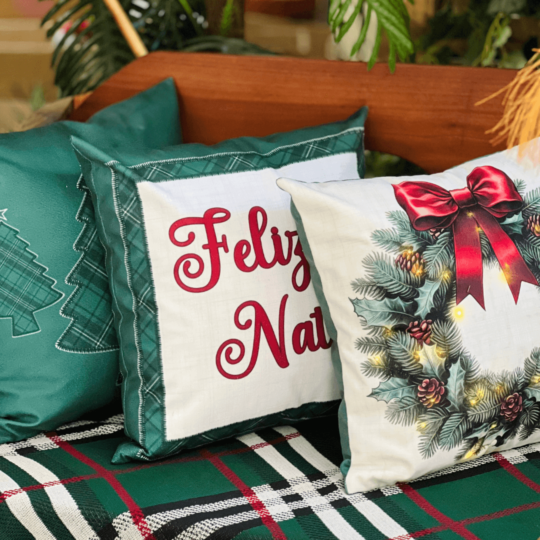 Capa Natalina Estampada Feliz Natal 43x43cm