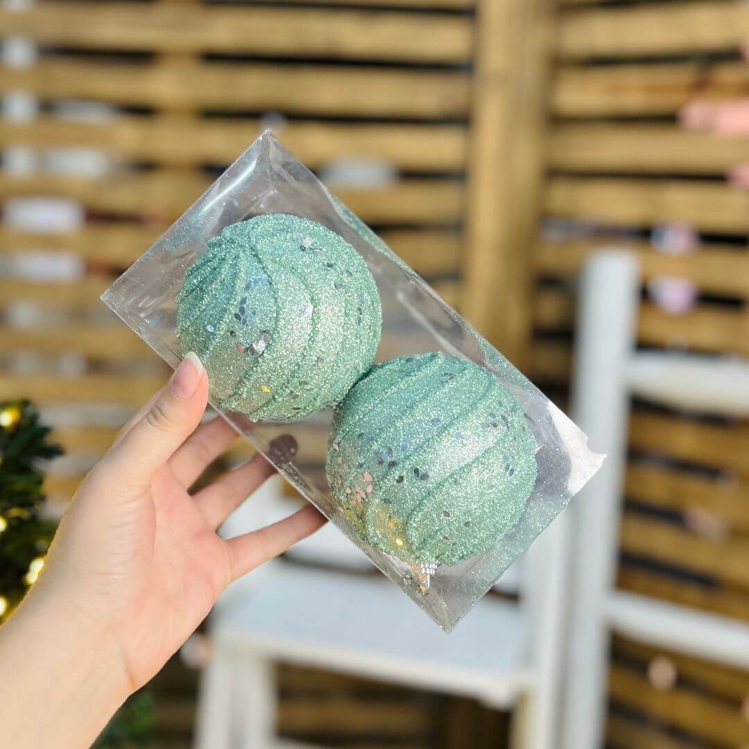 Bola Decorada Verde – 10cm | 2 Unidades