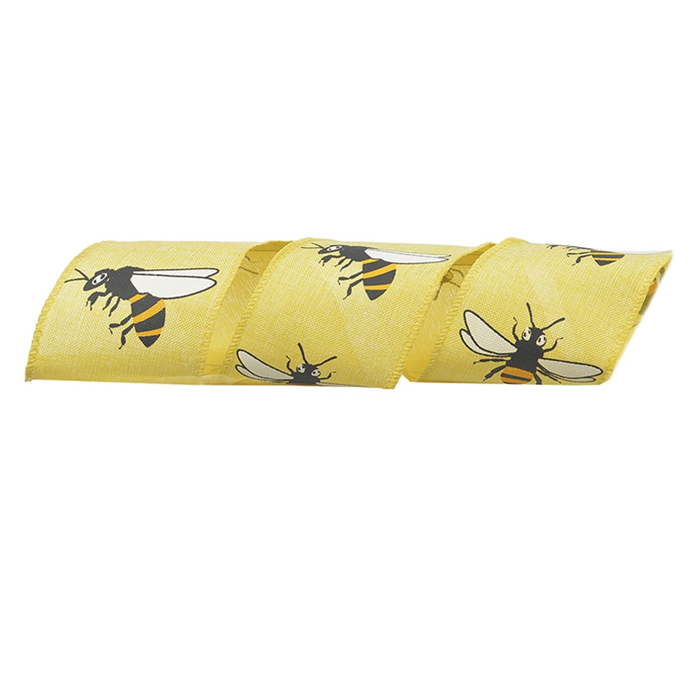 Fita Decorativa Aramada de Tecido com Costura Abelha 6,3cmX9,14m