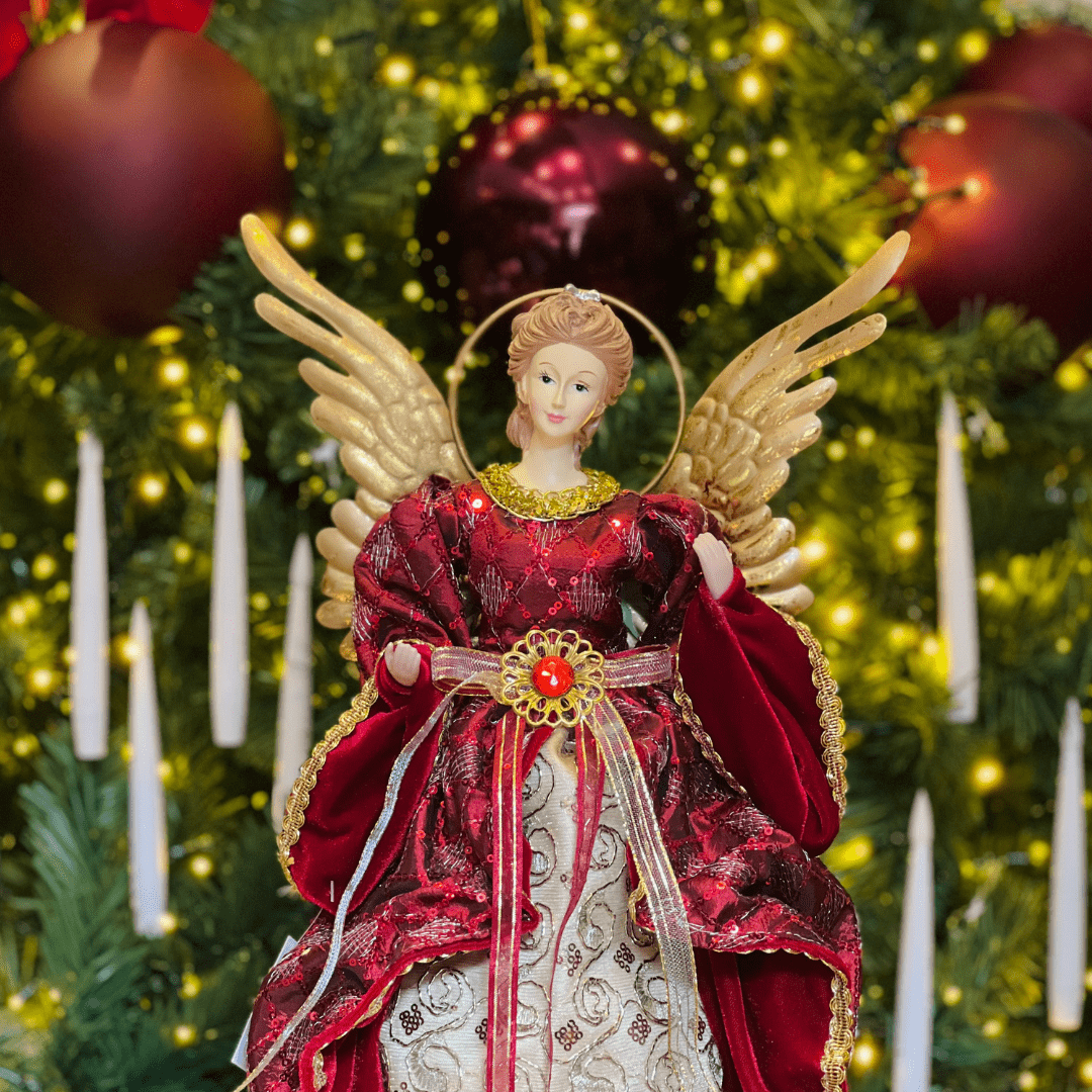 Anjo Natalino Vermelho e Dourado 40cm