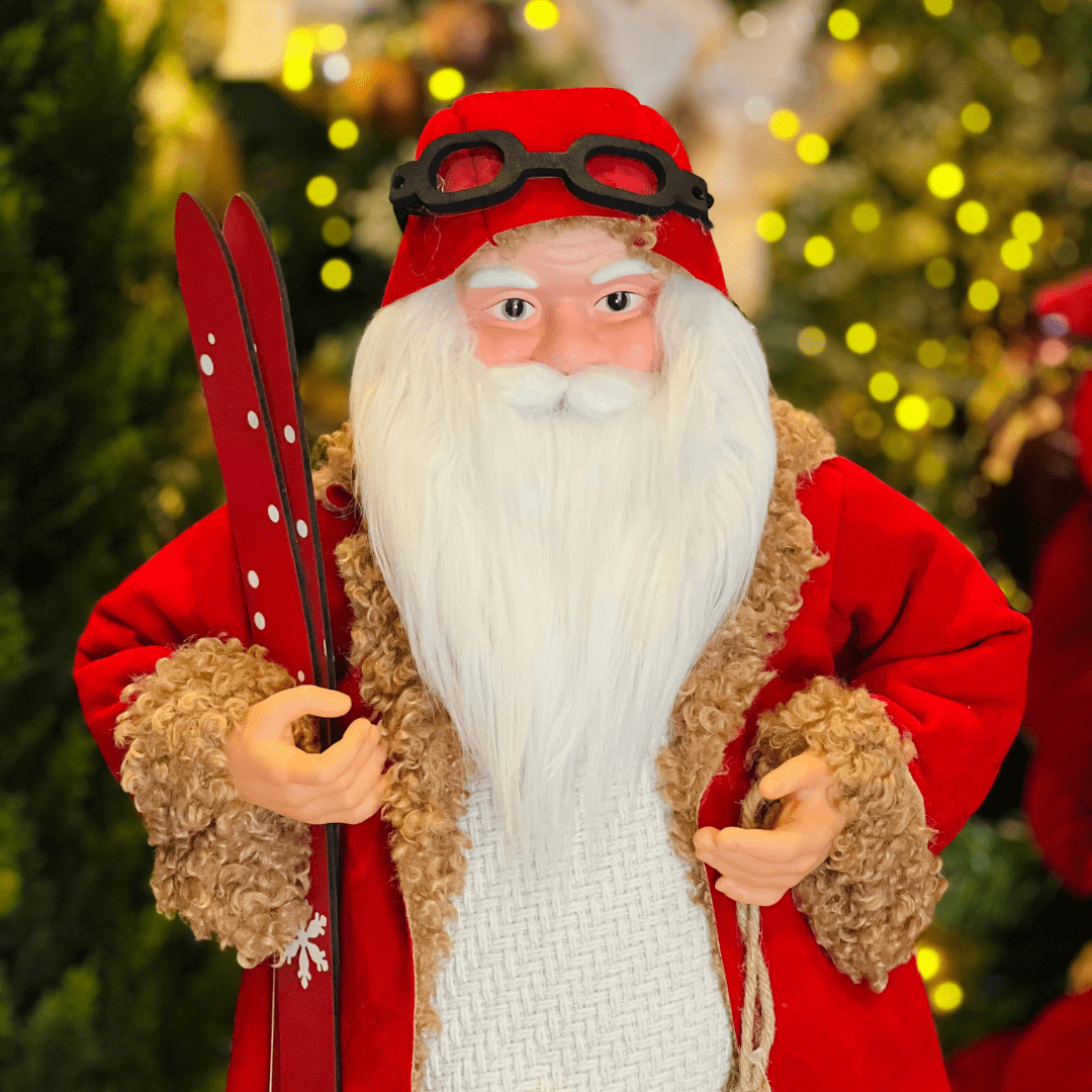 Papai Noel Em Pé Hora do Esqui Vermelho e Verde 60cm