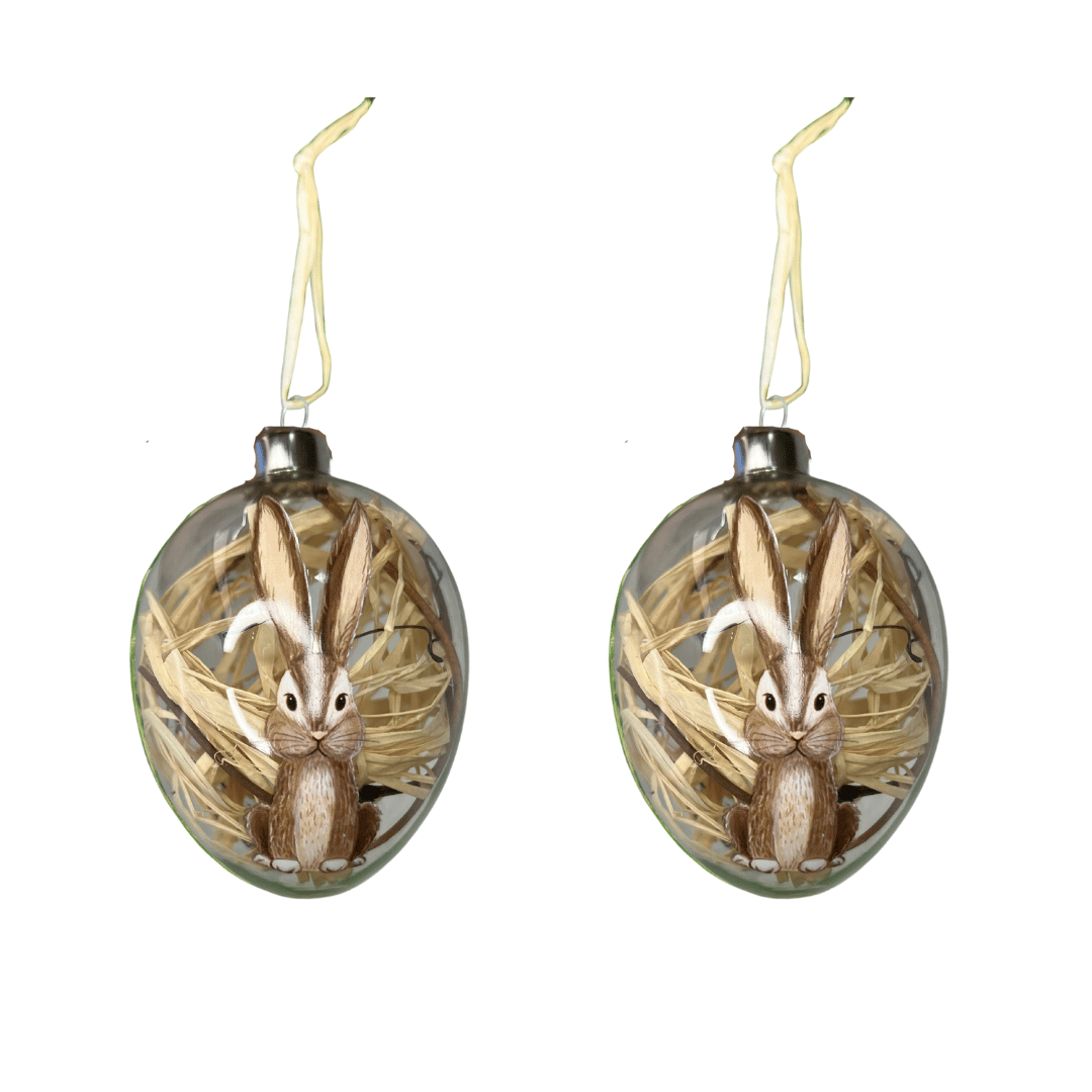 Ovos de Páscoa Para Pendurar De Vidro Coelho Com 02 Unidades 10cm
