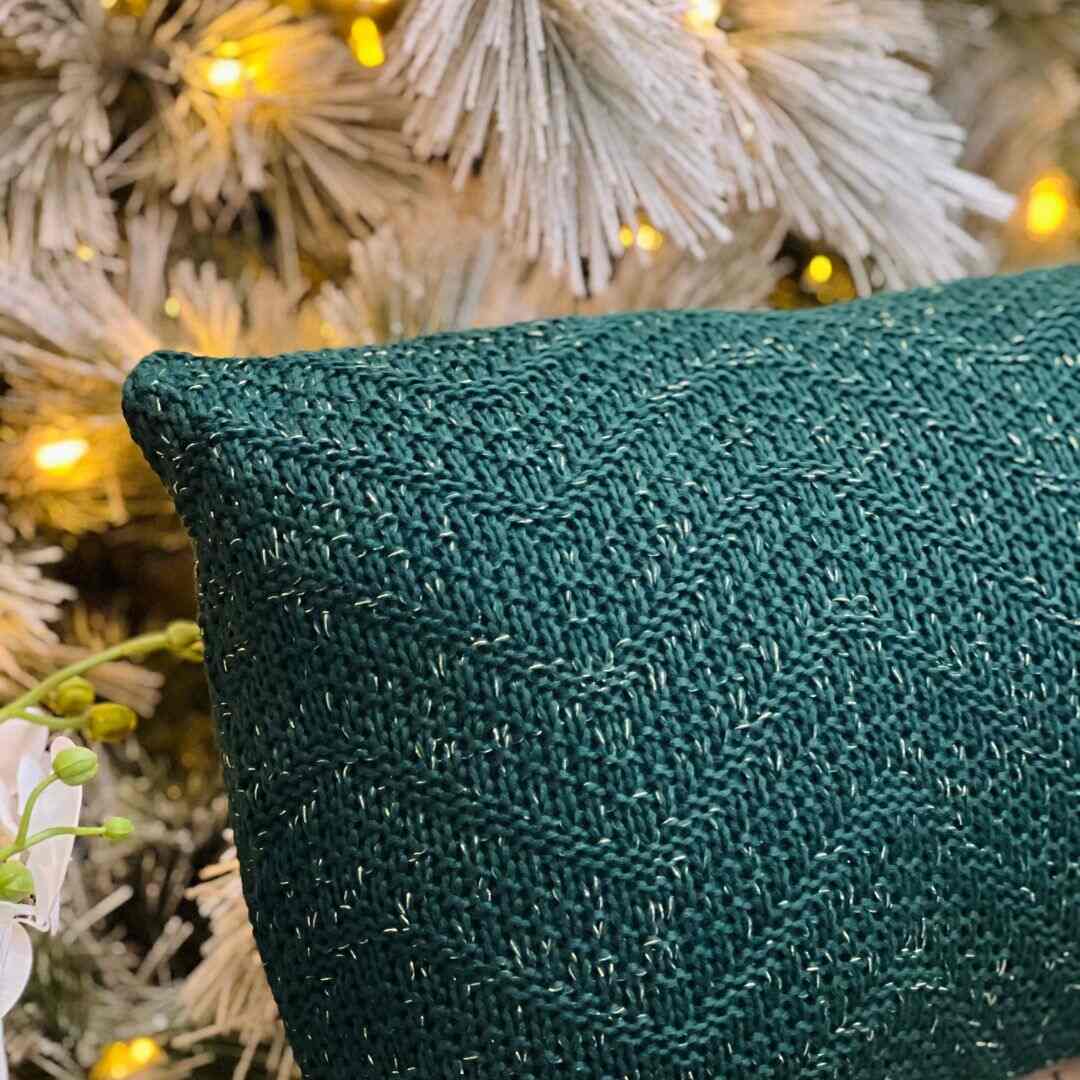 Almofada Tricot Maxi Chevron Verde Com Lurex 35x55cm