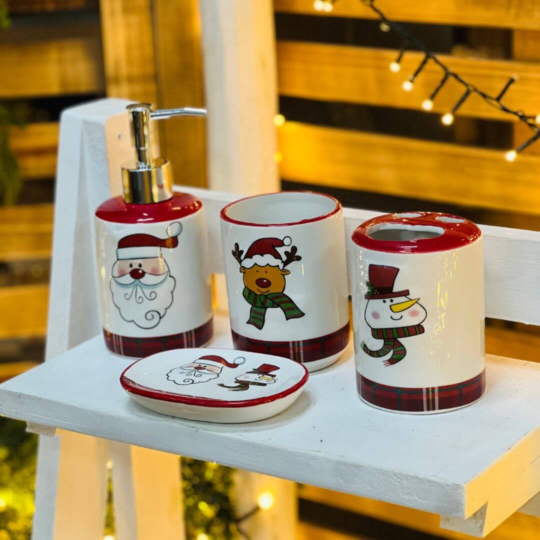 Kit Lavabo Branco e Vermelho – 16cm | Jogo com 4