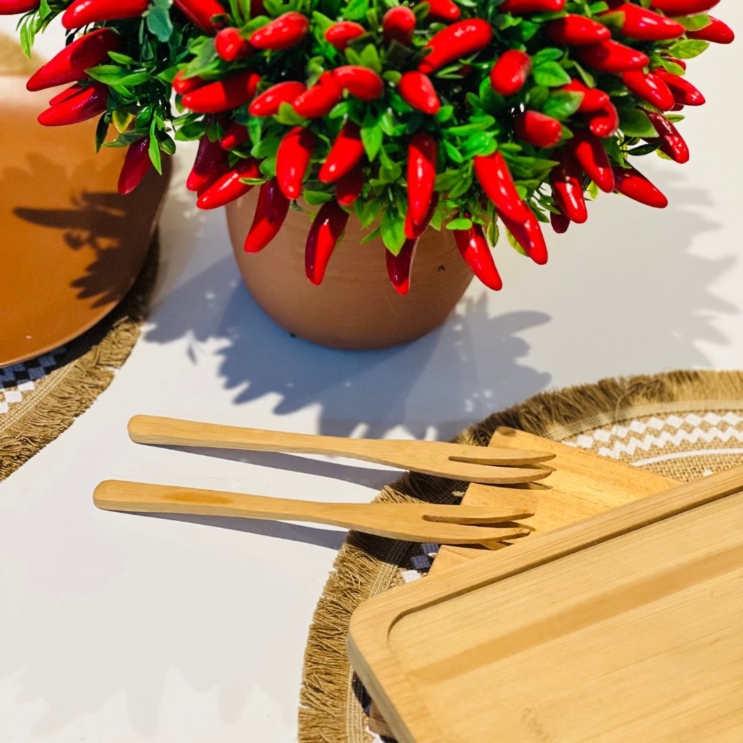Conjunto Quatro Garfos para Petisco de Bambu - 18cm