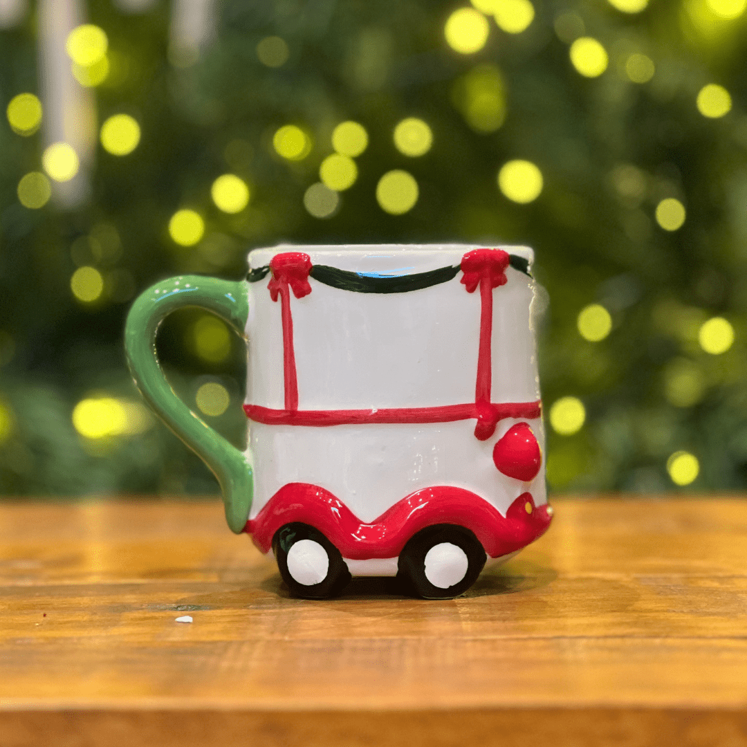 Caneca Natalina Carro do Noel de Cerâmica 13cm