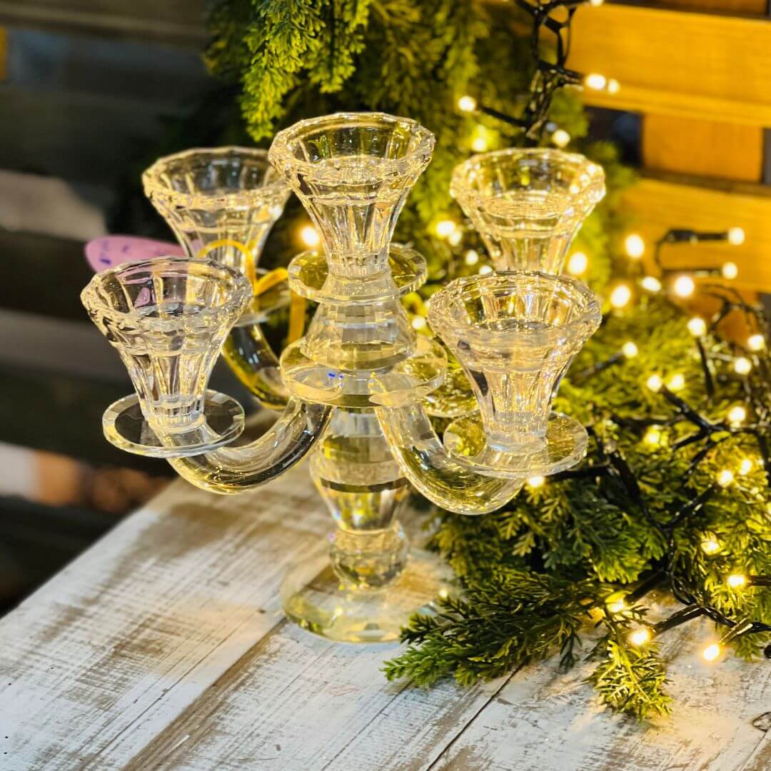 Castiçal em Cristal Lapidado para 5 Velas – 21cm