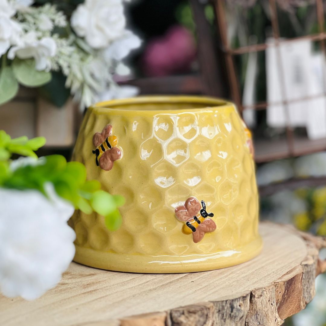 Vaso de Cerâmica Favo Honey Bee - 11,5x15,7x15,7cm