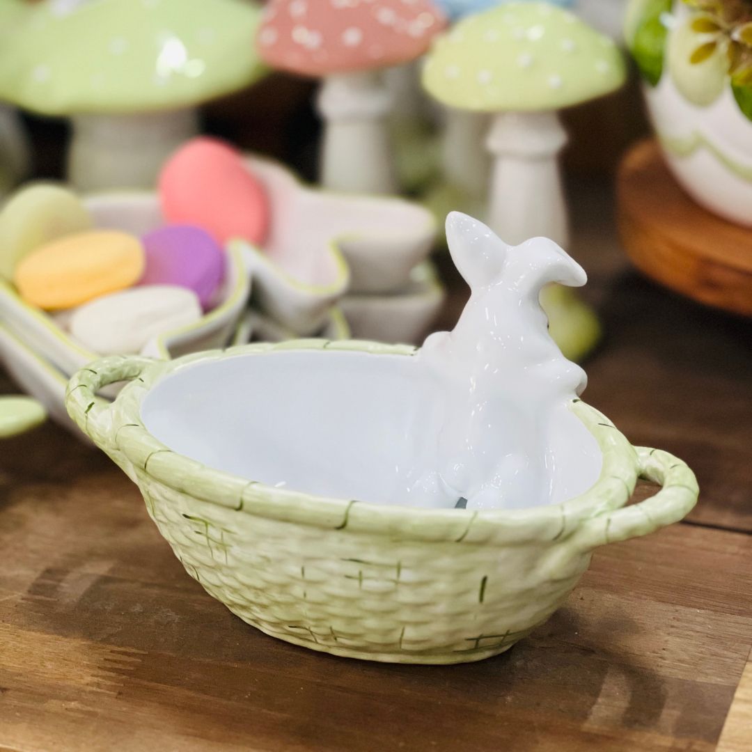 Cesta Com Coelho Verde Pastel - A Família 22,5cm