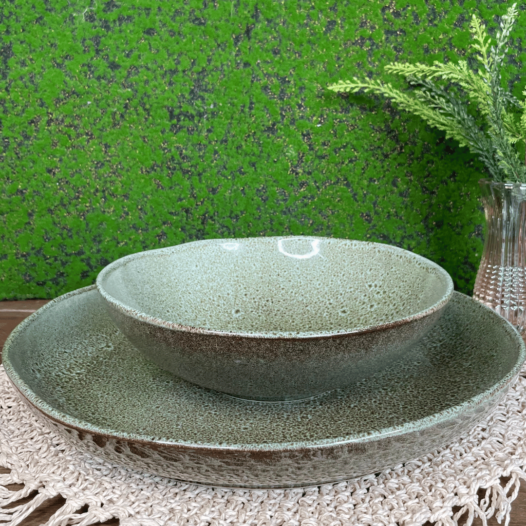 Trav Redonda G Orgânico Stoneware Croco Verde de Cerâmica 36cm