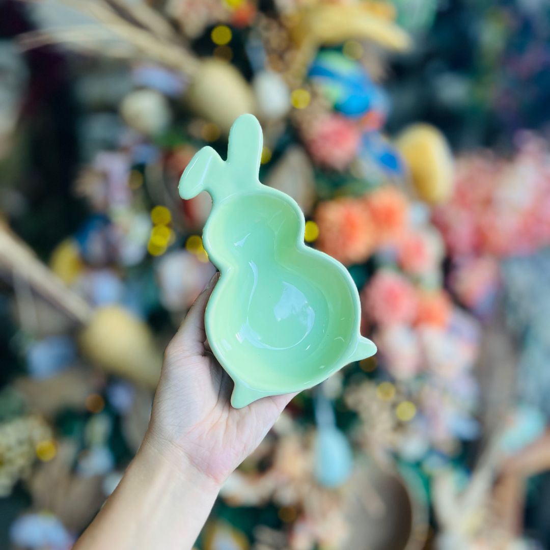 Petisqueira Decorativa Coelho Verde Pastel - 17cm