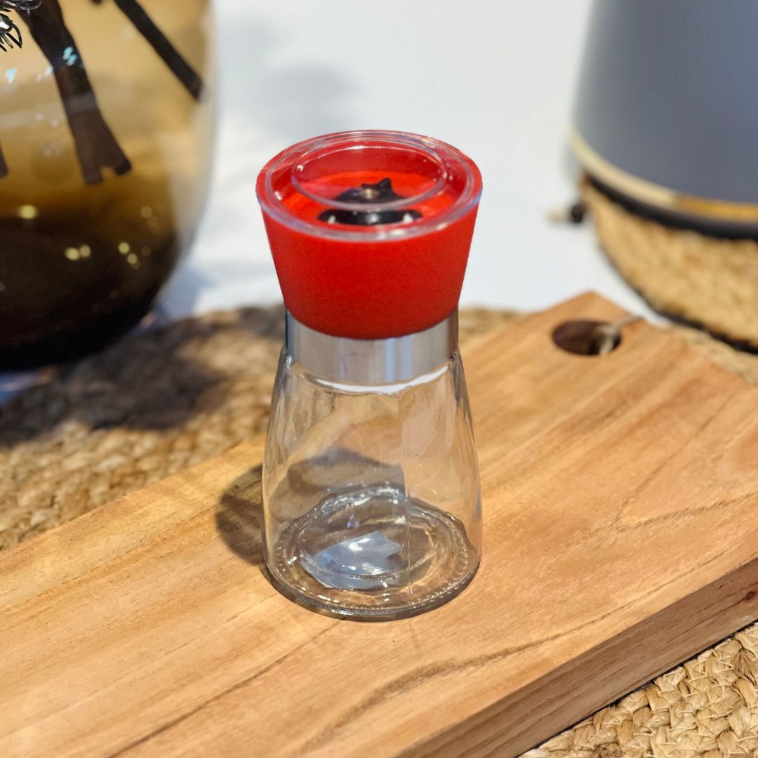 Moedor de Tempero Vidro Com Tampa Vermelha - 170ml