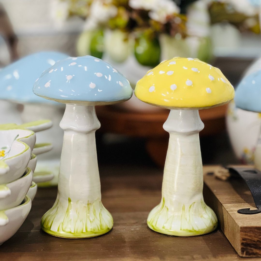 Mini Cogumelo Decorativo Amarelo Pastel - 14,5cm