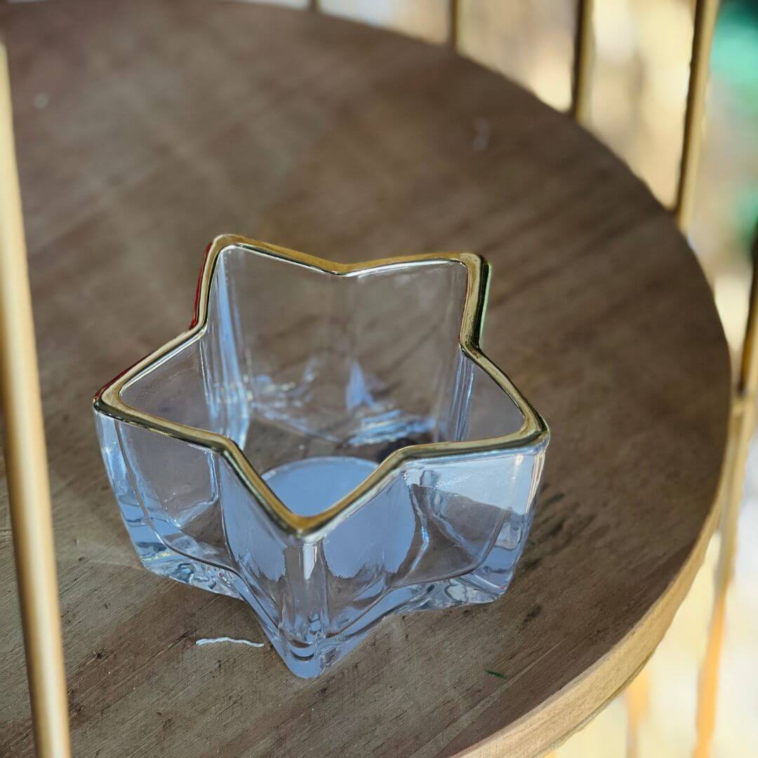 Porta-Velas Borda Ouro Estrela – 10cm