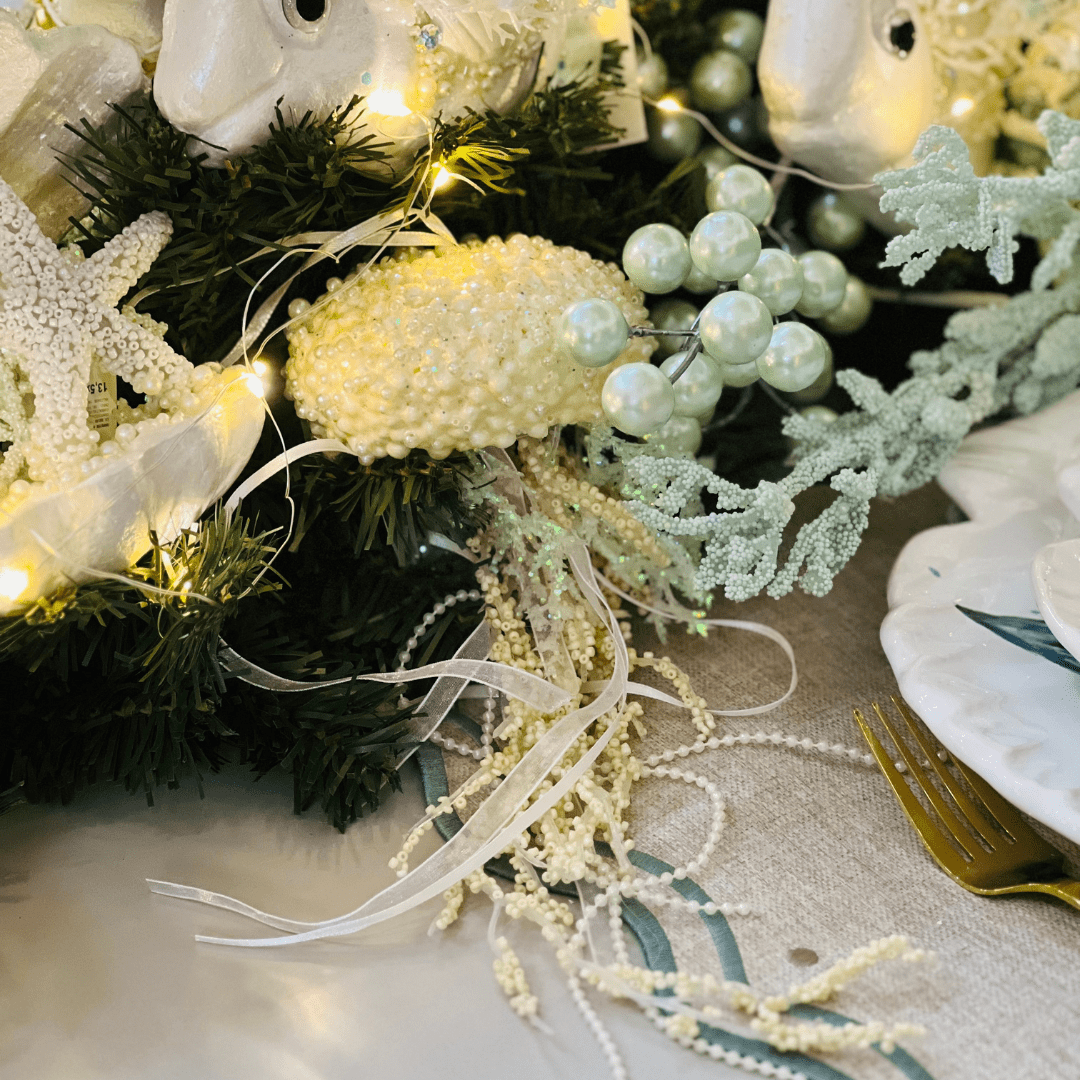 Água Viva Decorativa Natal Náutico Creme 45x9,5cm