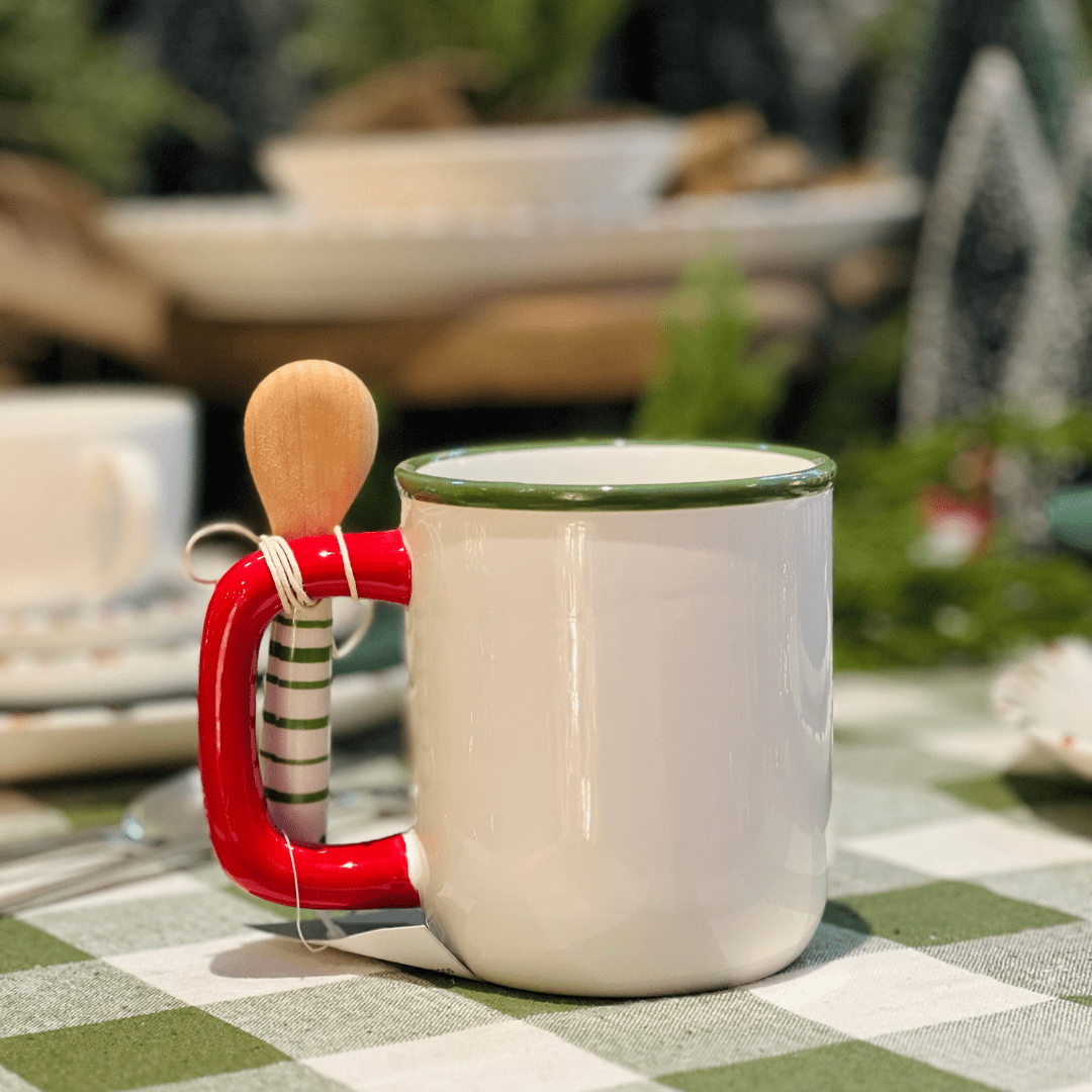 Caneca Natalina de Cerâmica Com Colher Jingle All The Way 500ml 15cm