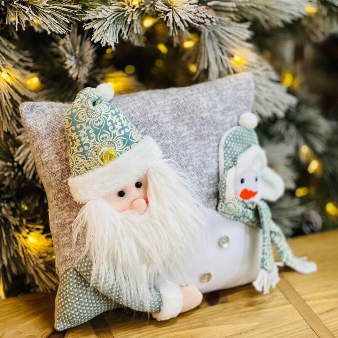 Almofada Natalina Noel e Boneco de Neve Azul 38cm