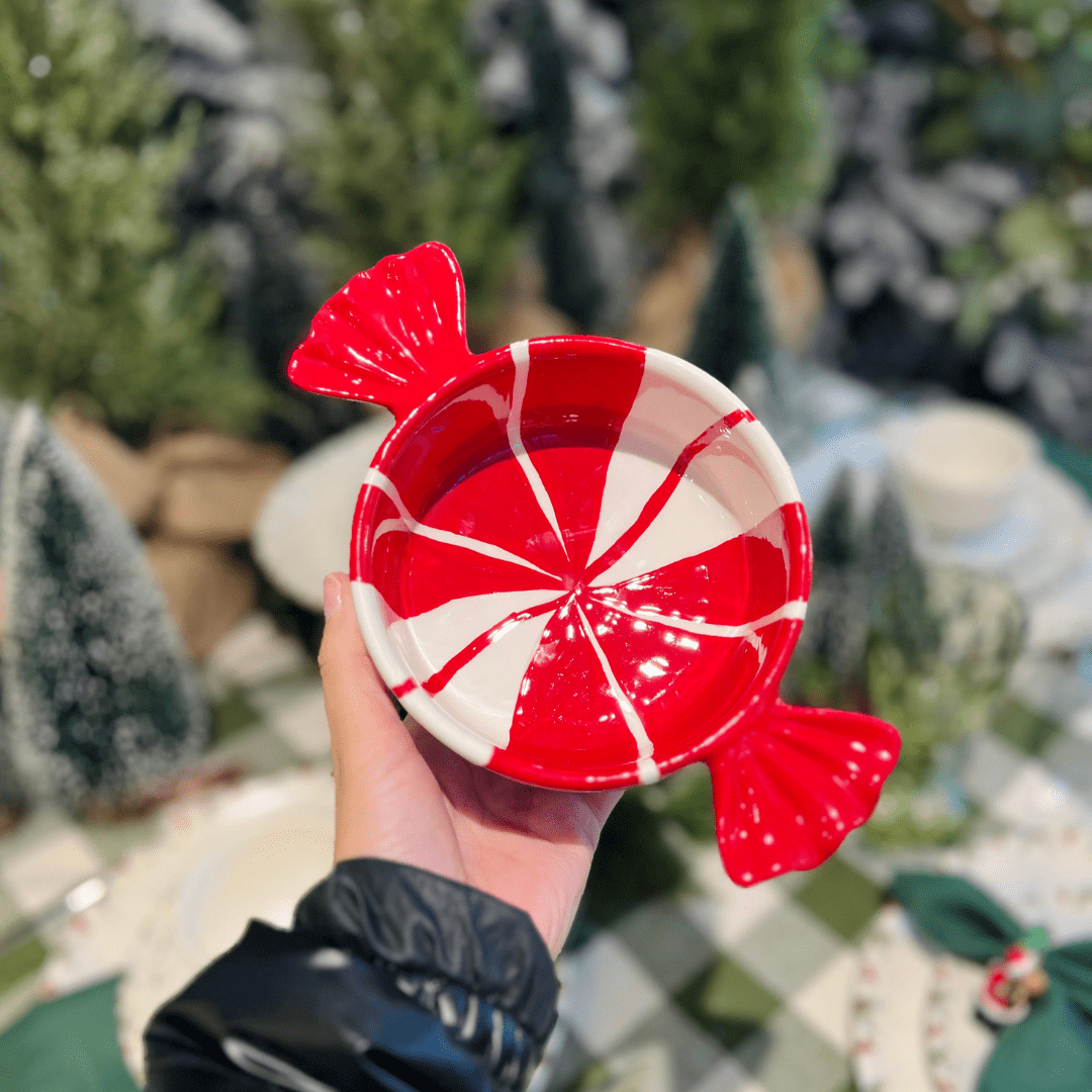 Bowl Natalino de Cerâmica Candy Vermelho e Branco 20cm
