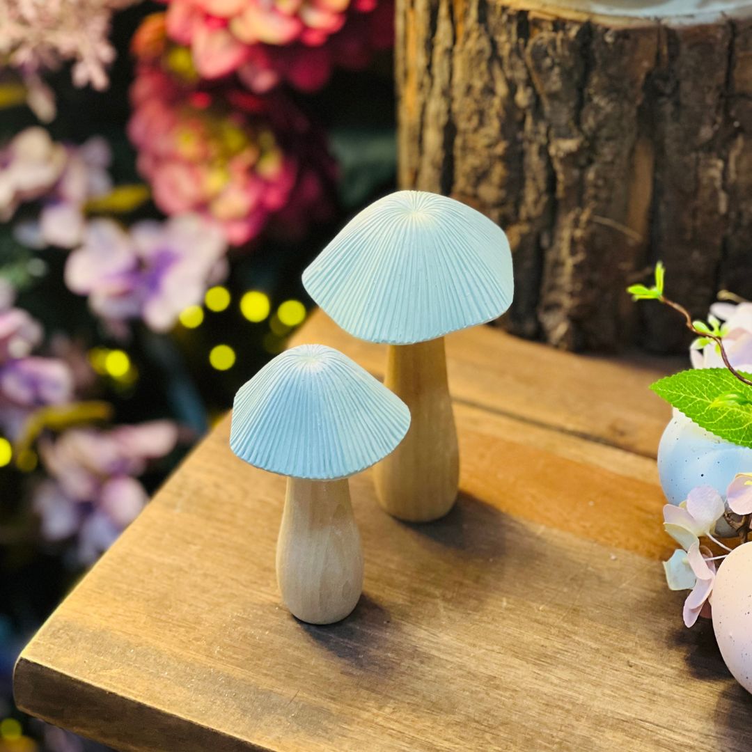 Kit 2 Cogumelos Decorativos - Verde Mint 11cm e 13cm
