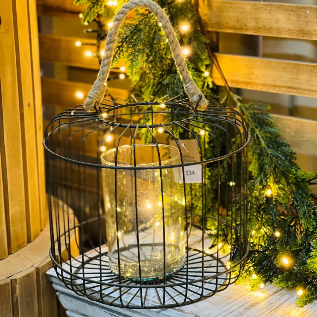 Lanterna Cage G em Ferro | 22 cm