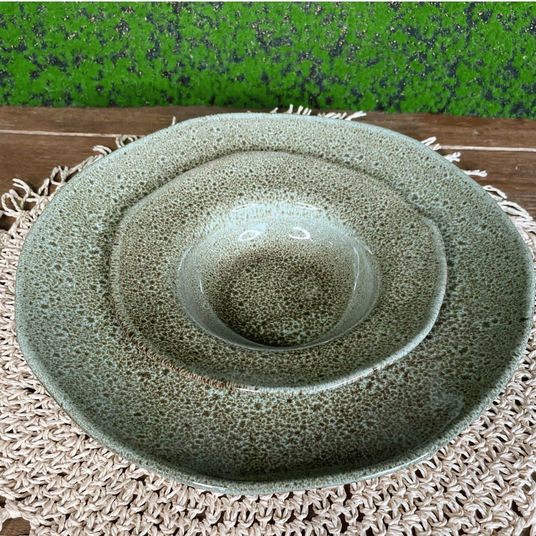 Prato de Entrada e Sobremesa Orgânico Croco Verde de Cerâmica 19x5,5cm