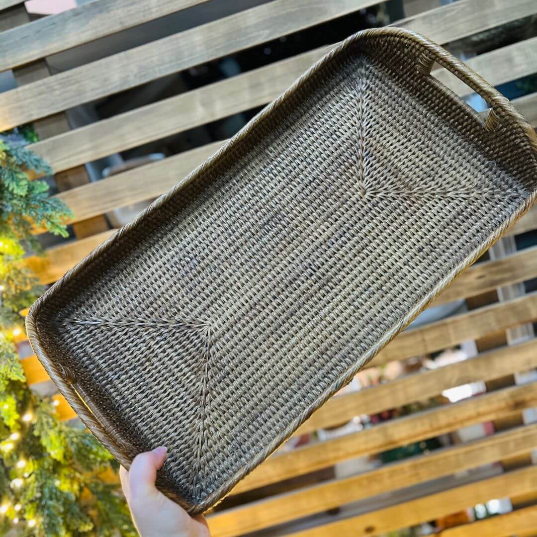 Bandeja Retangular com Alça em Rattan Natural – 51cm