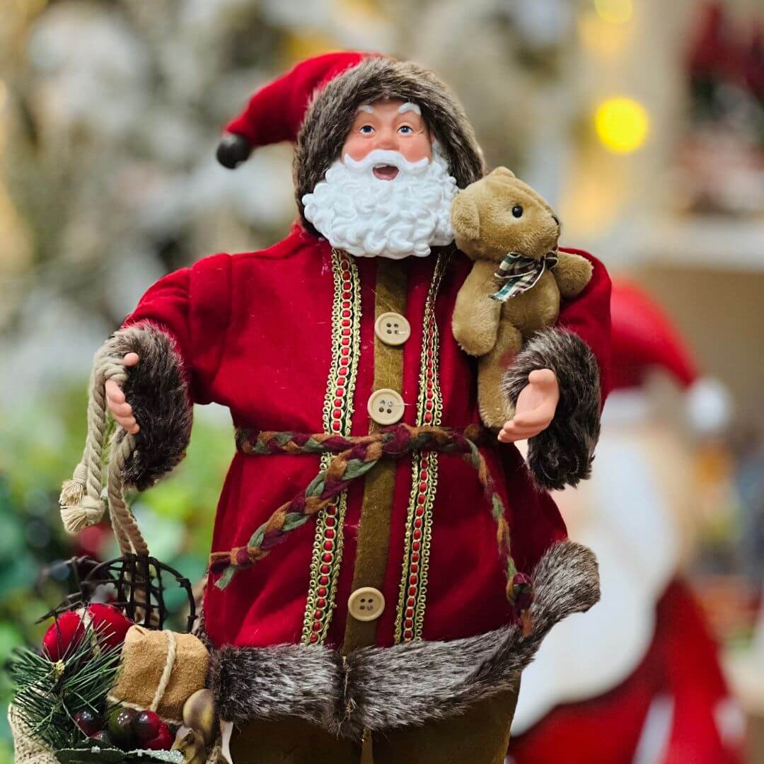 Papai Noel Com Saco de Presentes e Ursinho - 40cm