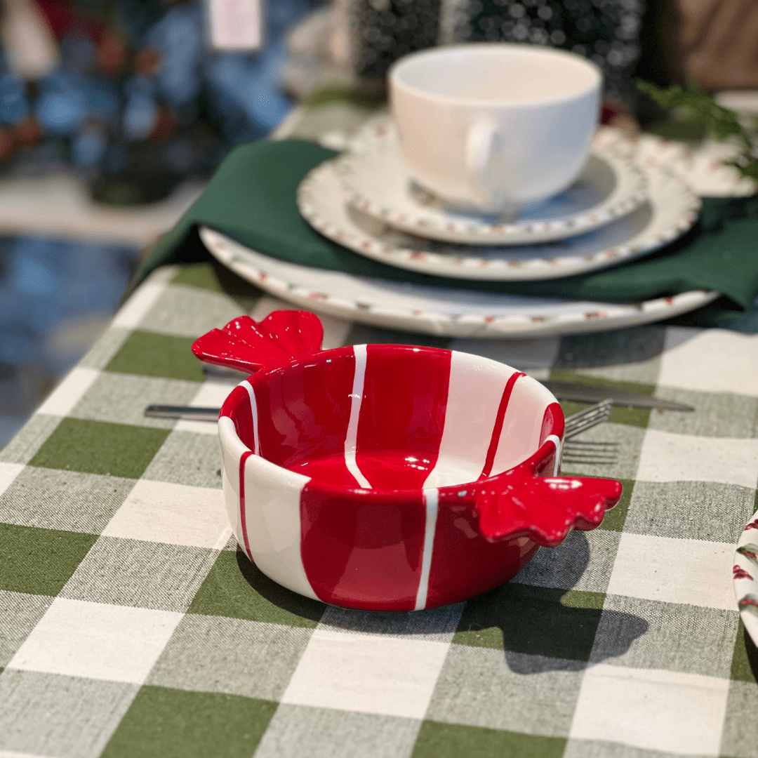 Bowl Natalino de Cerâmica Candy Vermelho e Branco 20cm