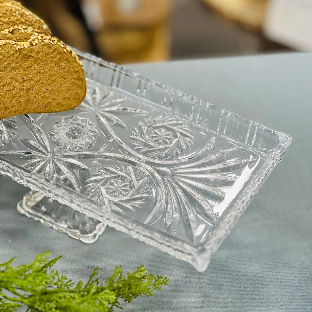 Travessa Com Pé de Cristal Dragon - 34x15x10,5cm
