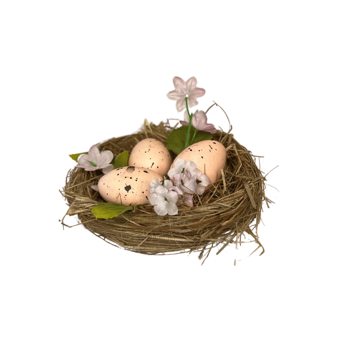 Ninho Decorativo Com Ovos Rosa 12cm
