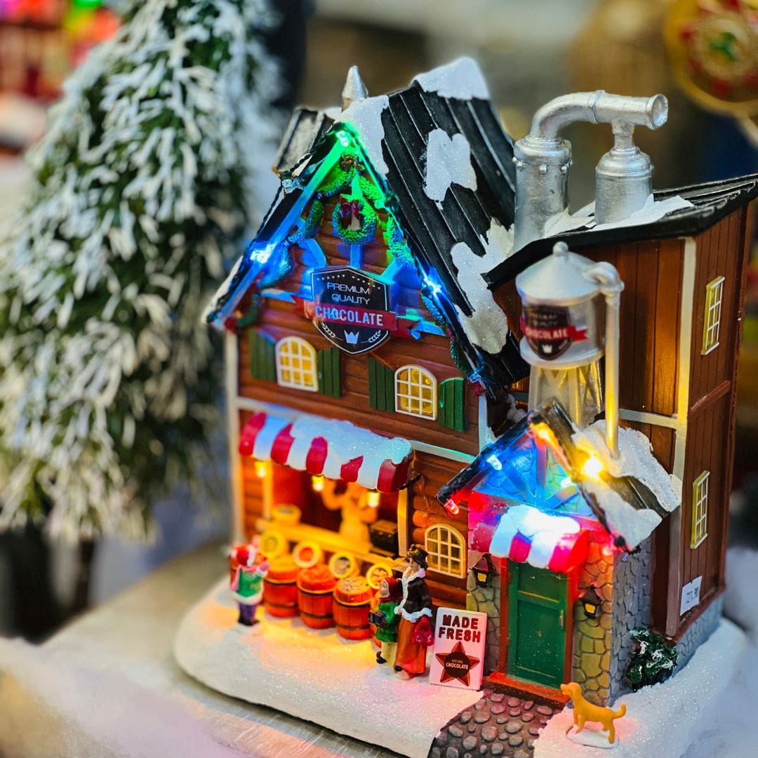 Vila Natalina Fabrica de Chocolate Com Led e Som Bivolt 30cm