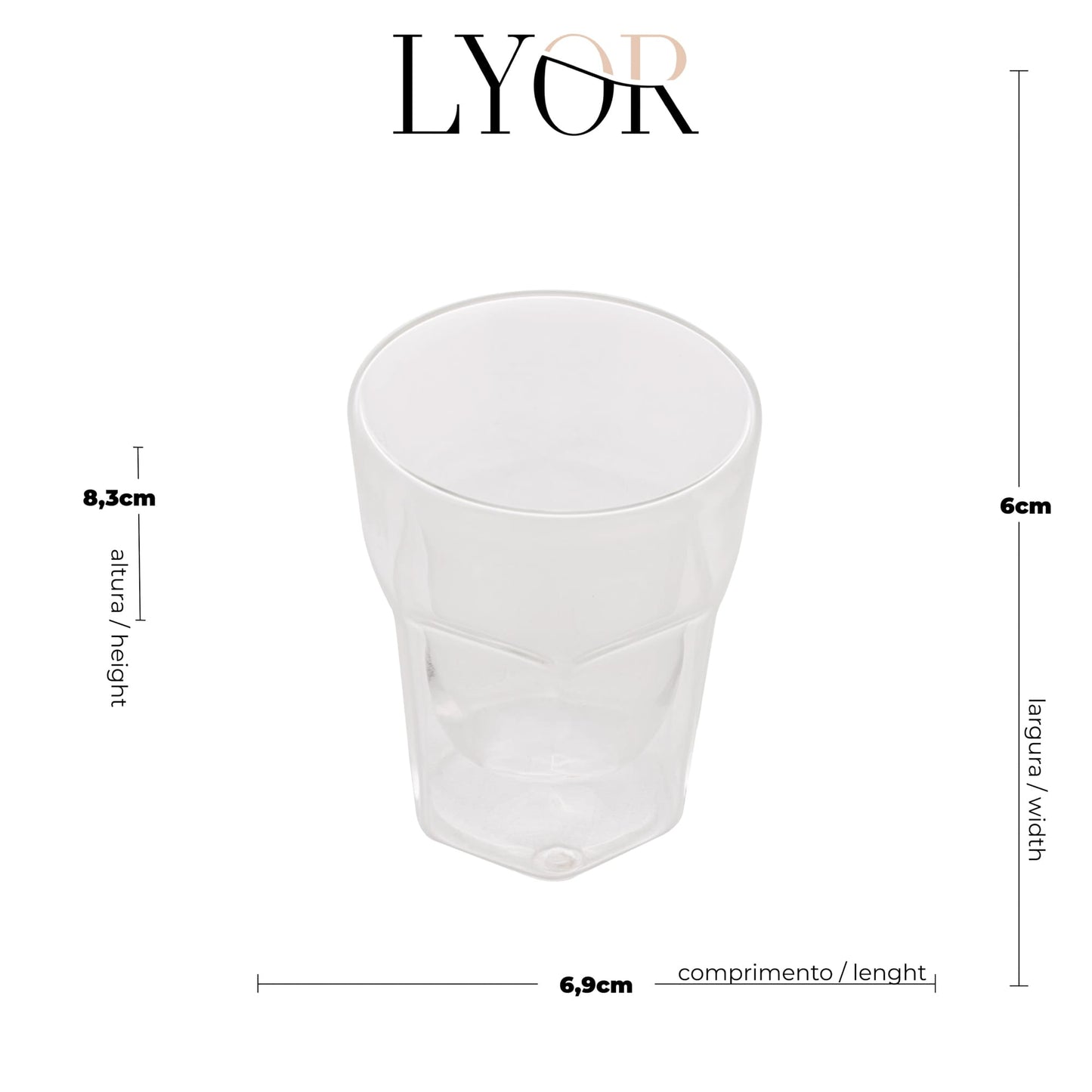 Conjunto 2 Copos para Cafe Vidro Borossilicato Resistente a Calor Dupla Parede Faces 100ml